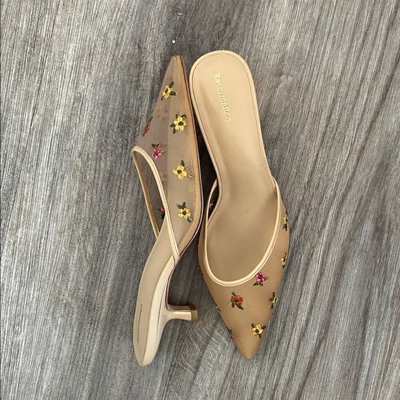 NWOB Reformation NUDE EMBROIDERED MESH MULE Size 8 - Picture 4 of 10